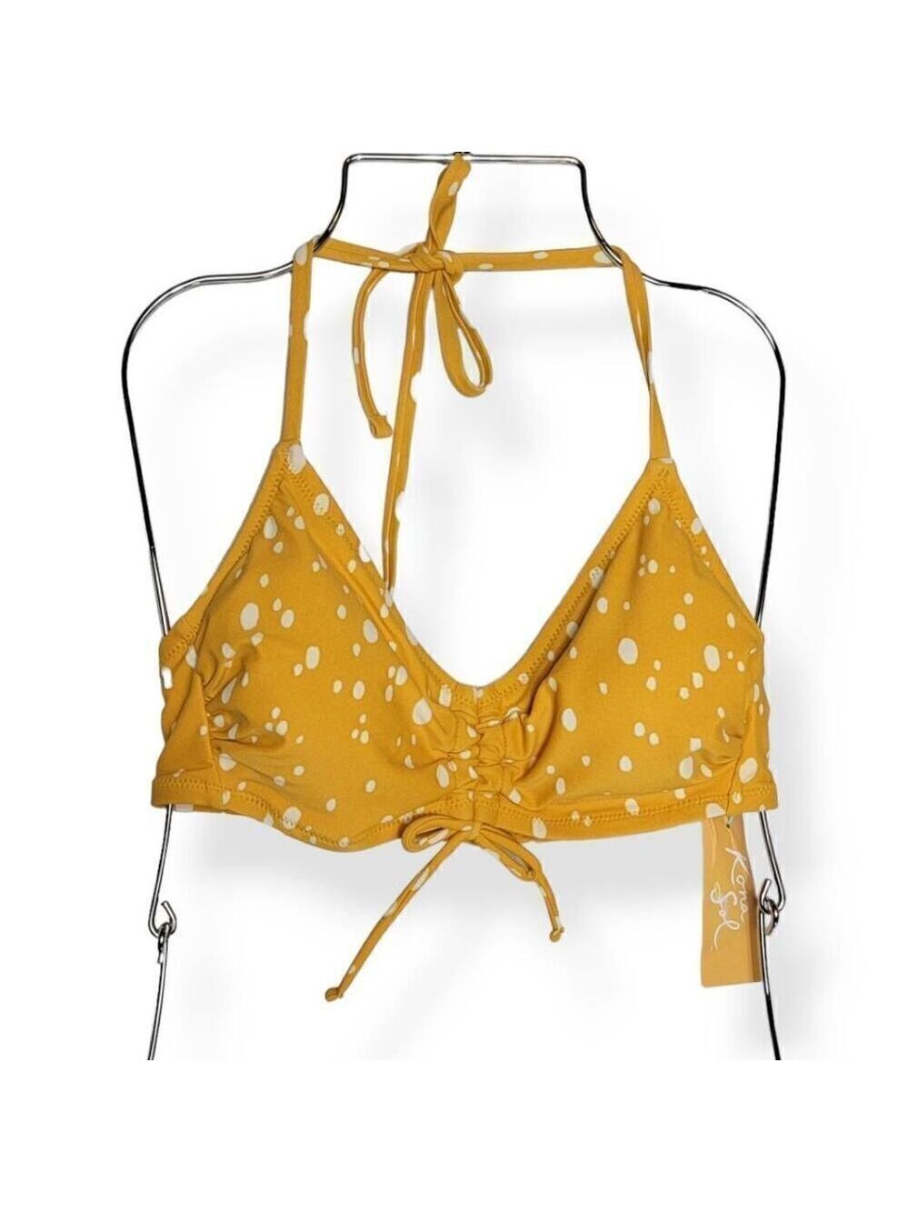 Kona Sol Yellow Polka Dot Bikini Top Medium